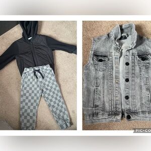 2-3T Little Bipsy George Hats Bundle Vest Zip Up Hoodie Checkered Denim Pants